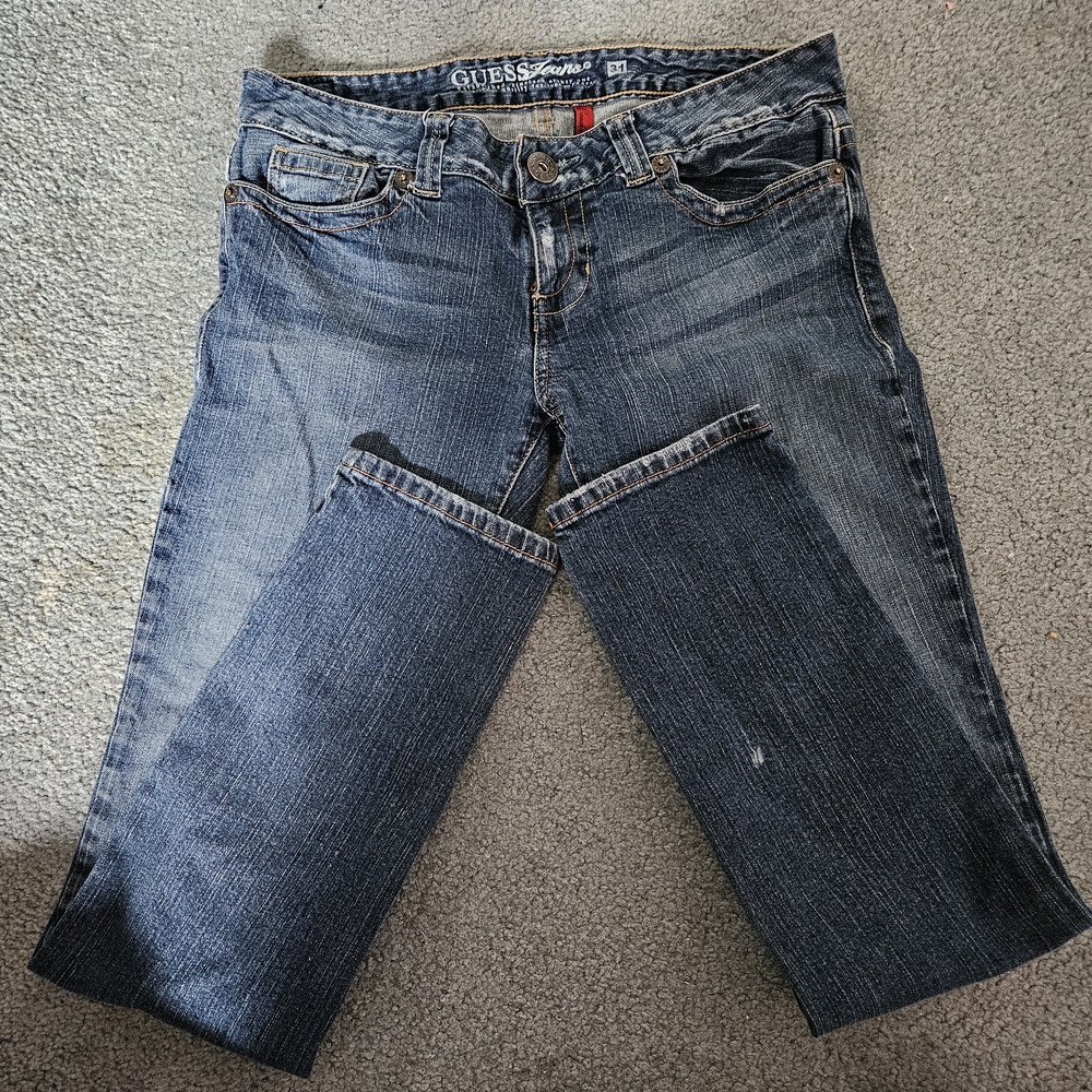 Guess Blue Cropped Ankle Jeans with Faded Denim - Picture 2 of 4